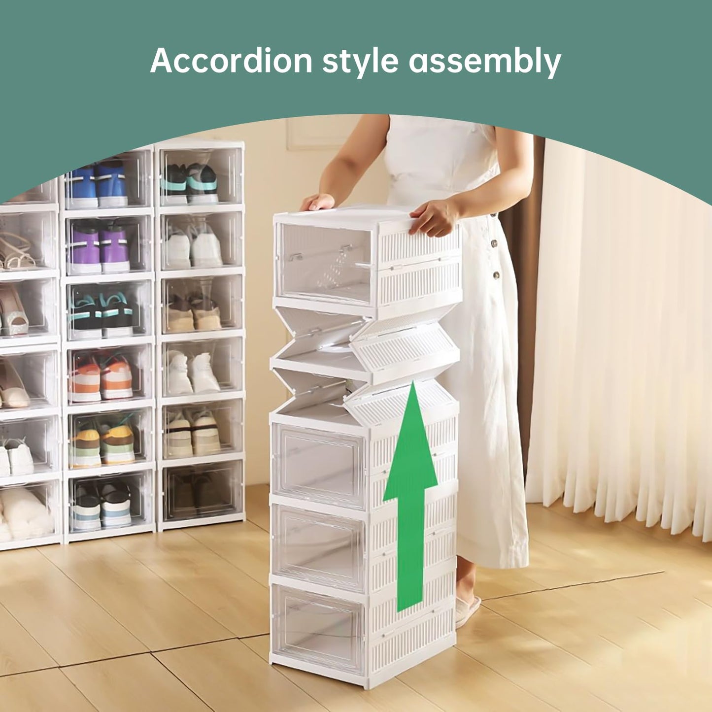 Shoe Storage Box 12PCS Shoe Organiser Clear Stackable with Magnetic Door Installation Free Plastic Trainer Storage Organise Foldable Space Saving Shoe