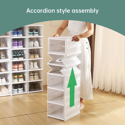Shoe Storage Box 12PCS Shoe Organiser Clear Stackable with Magnetic Door Installation Free Plastic Trainer Storage Organise Foldable Space Saving Shoe