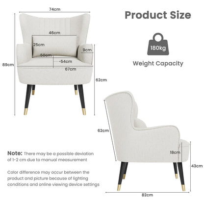 Vesgantti Teddy Accent Chair with Lumbar Pillow, Wing Back Large Armchair