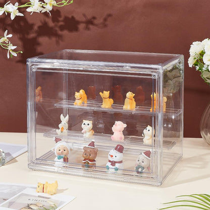 NBEADS 2-Tier Clear Display Case Acrylic Box, Whole Scene Riser Display Stands with Door Plastic Countertop Figure Stand Shelves for Collectible