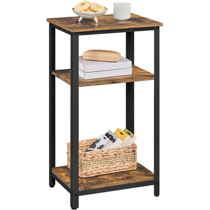 Yaheetech Tall 3-Tier Side Table, Steel Frame, Rustic Brown