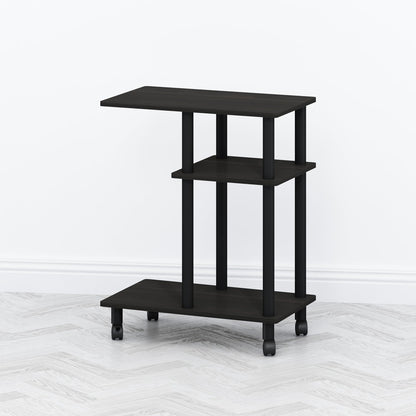 Furinno TOMI Side Table, 3-Tier C-Shape Open Shelf End Table with Wheels, Night Stand, Bedside Table, Toolless Assembly, for Living Room, Bedroom