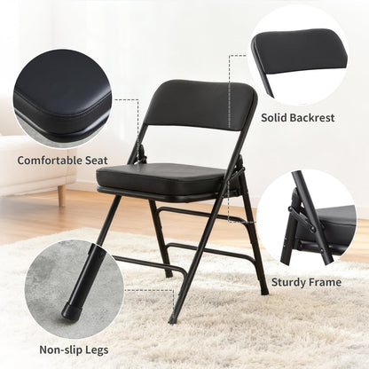 CHAIRABLE Padded Folding Chairs with Thick Cushion, 2 Pack Black