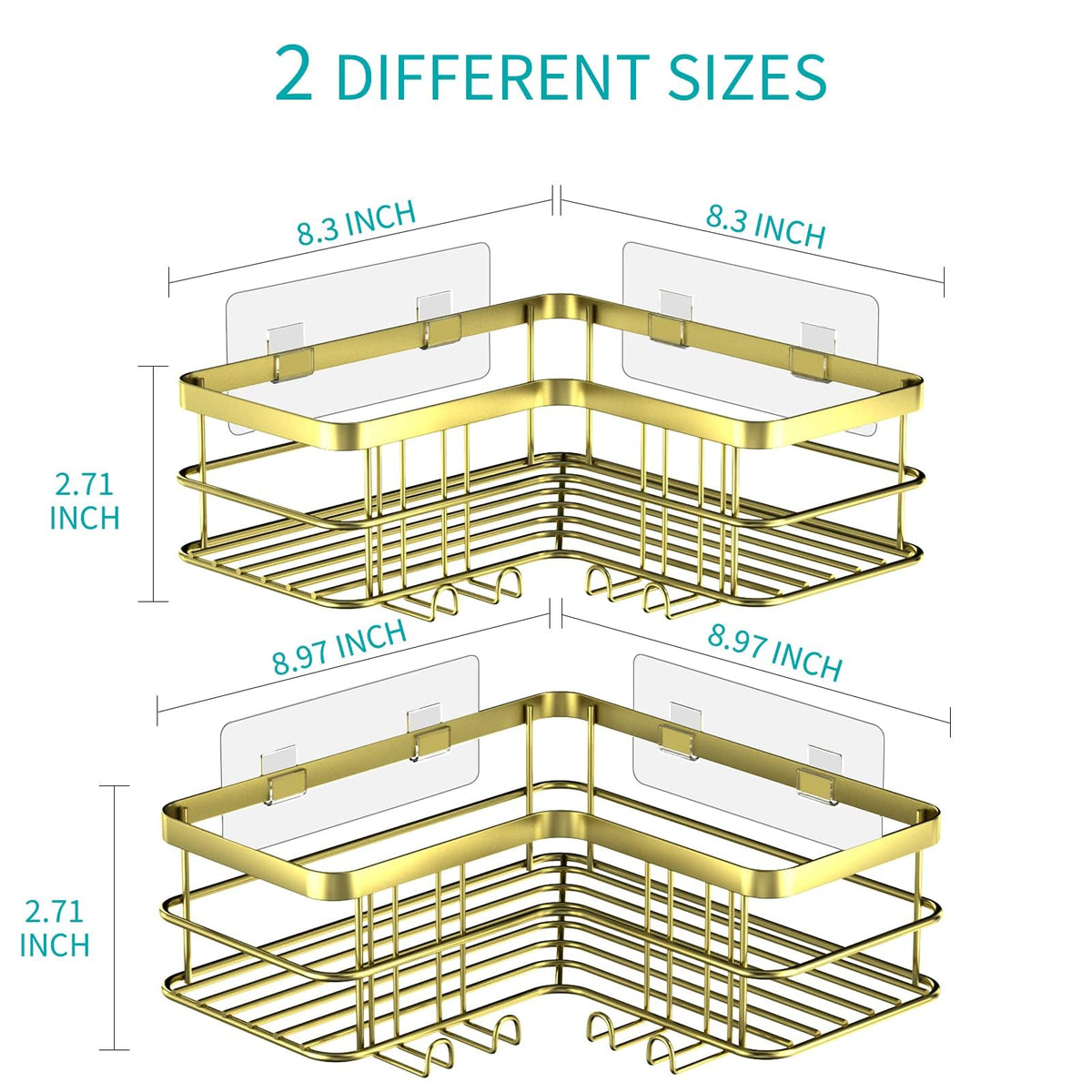Yazoni Corner Shower Caddy 2 Pack - Bathroom Shelves No Drilling, Rustproof Stainless Steel Shower Storage Rack
