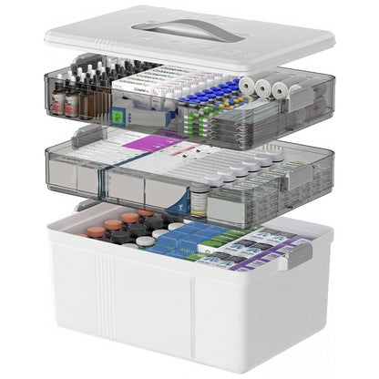 Goevcclei Medicine Storage Box, medicine storage, 3 Layer Medicine Box, medical box, Household Muti Grid Plastic Container Box, Large capacity