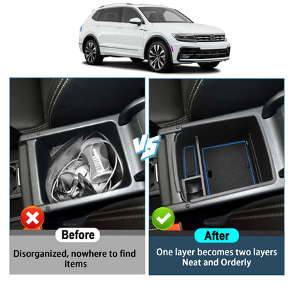 Ruiya Compatible with VW Tiguan 2 MK2 2017-2023 Centre Console Storage Box, Tiguan 2 Armrest Organiser Tray Centre Armrest Car Storage Box Centre