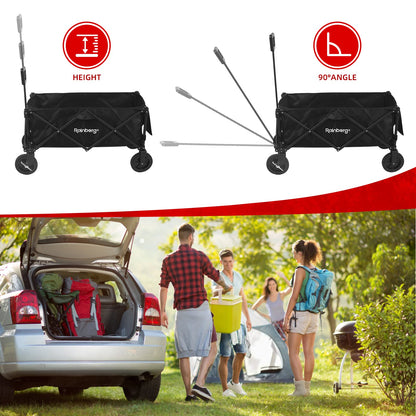 Rainberg Folding Trolley on Wheels & Table on Top Cart with Adjustable Handle & Cover Bag, Foldable Wagon for Outdoor Camping, Picnic, Shopping 120KG