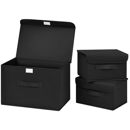 DIMJ 3 Pack Foldable Storage Boxes with Lids - Collapsible Storage Bin with Handle, Fabric Storage Basket Organiser Box for Wardrobe, Closet, Shelf