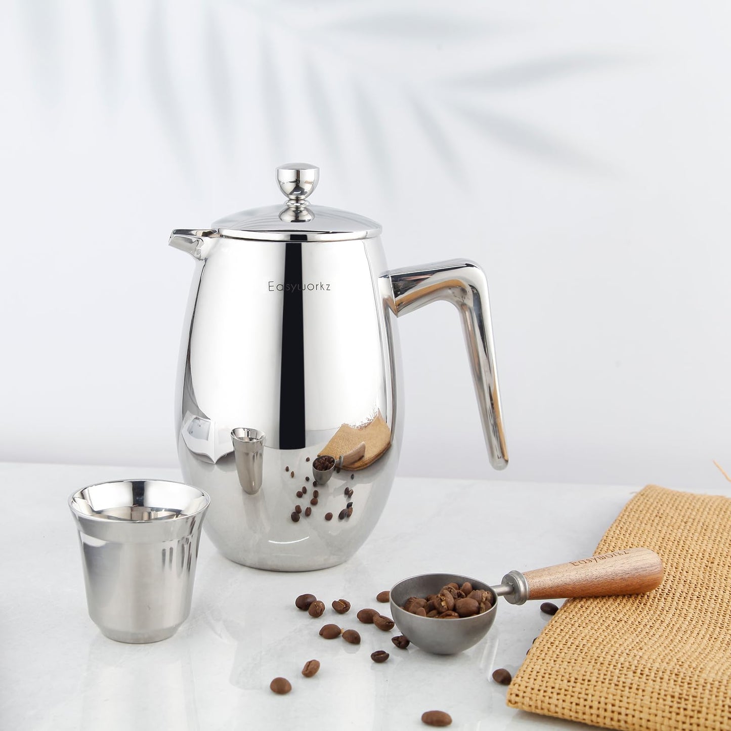 Easyworkz Nando Double Wall French Press Coffee Maker 1000ml Stainless Steel Insulated Thermal Cafetiere