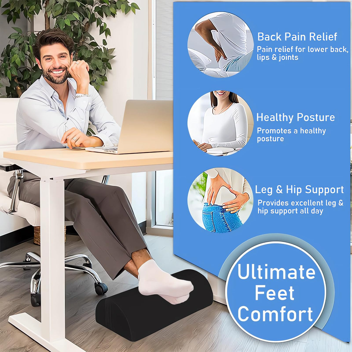 Chiziyixin Foot Rest Under Desk, Ergonomic Desk Footrest Cushion with Washable Cover & Portable Handle