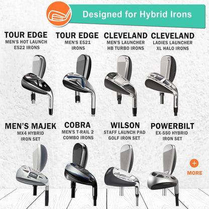 Big Teeth Golf Hybrid Iron Head Covers Right&left handed clubs Headcovers 9Pcs (4-9,P,A,S) Long Neck fit for Cleveland Launcher Set,Cobra