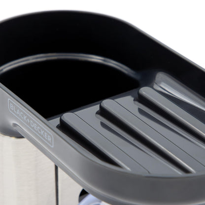 BLACK+DECKER BXSO63889GB Sink Caddy, In-Sink Design with 2 Suction Cups, Secure Ledge Tray with Storage Compartment, Stainless Steel Finish