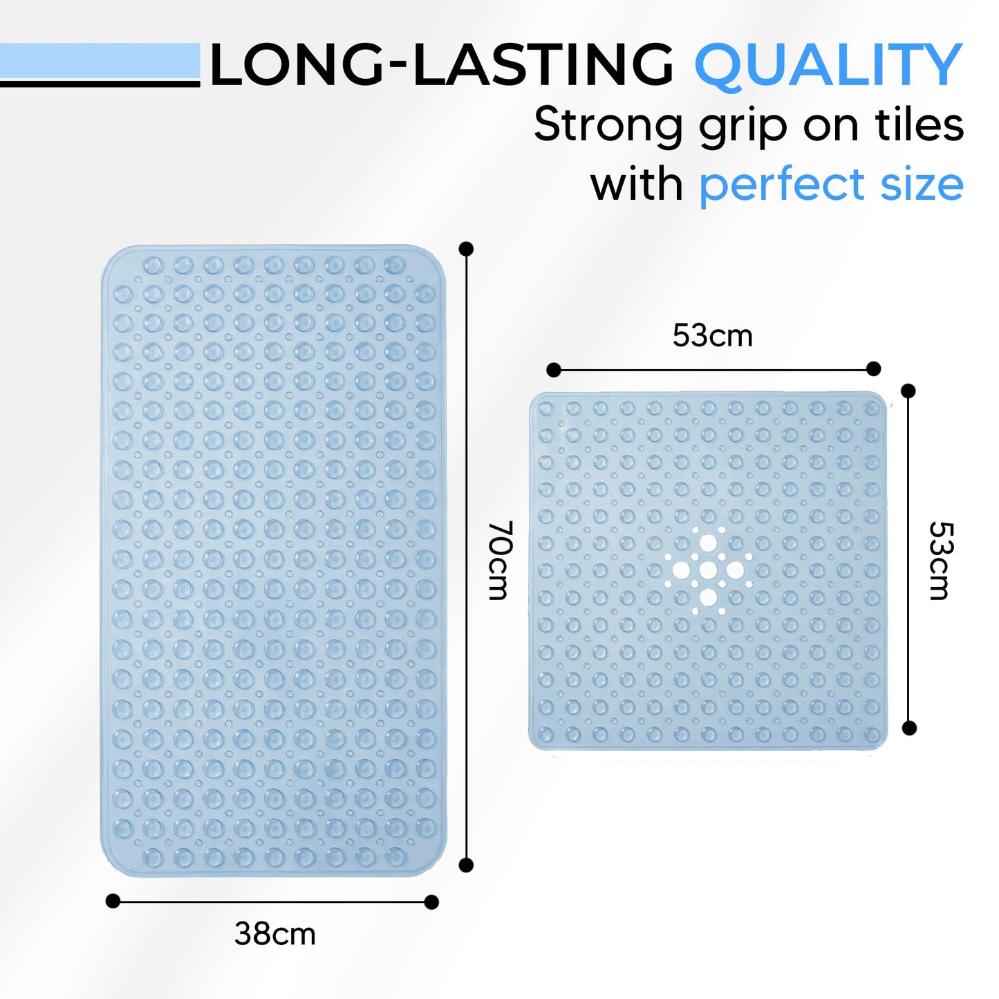 Rugs Haven Shower Bath Mats Non Slip - Quick Dry Anti Mould & Mildew Rubber Bathmat with Strong Suction Cups and Drain Holes for Bathtub and Bathroom