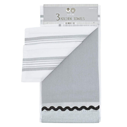 Set of 3 Embroidered 100% Cotton Kitchen Tea Towels - Ewe & Me