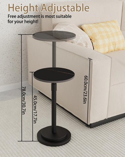 GUOHNHE Round Side Table, Height Adjustable Pedestal Stand, 1 Pack, Black