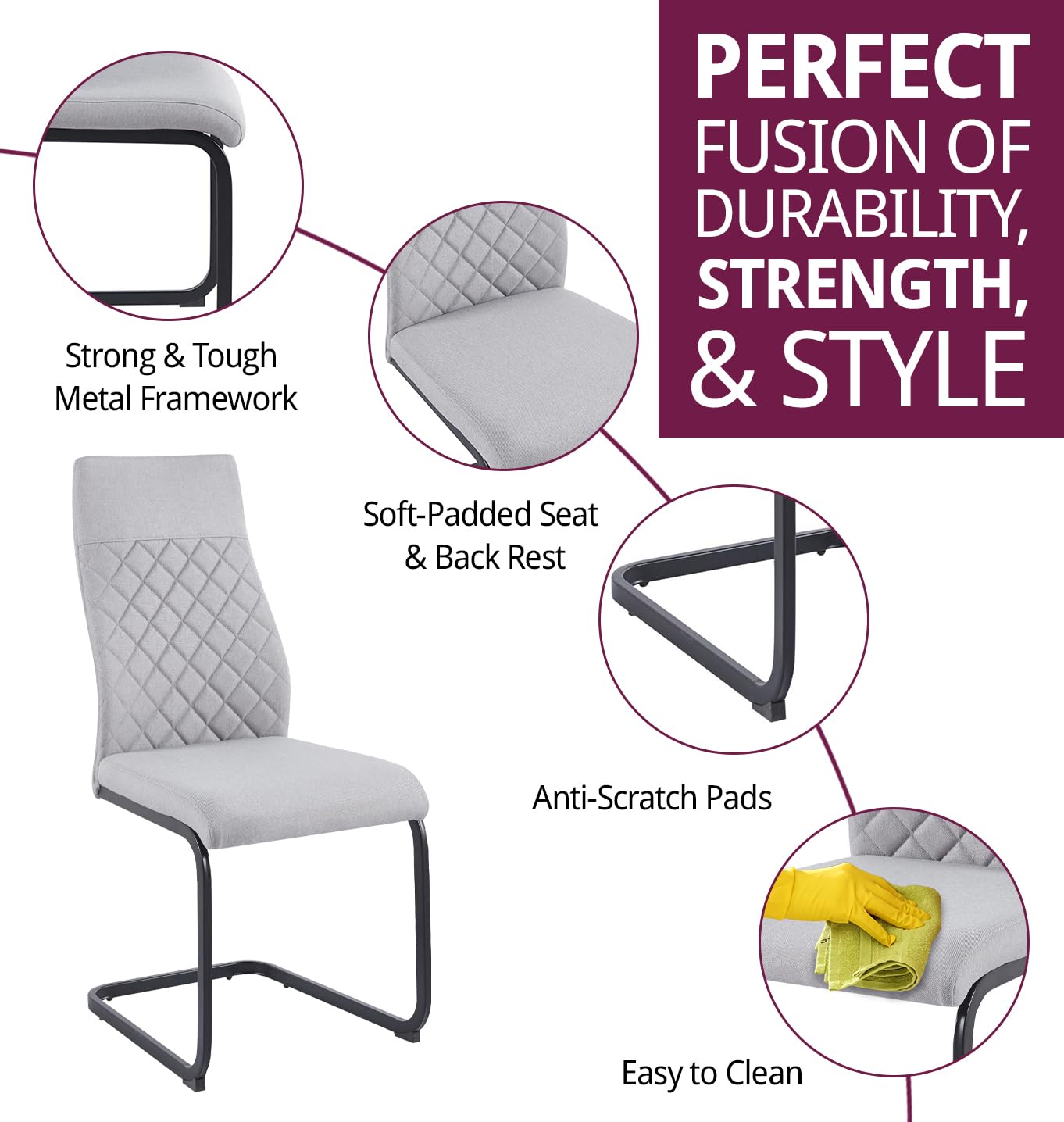 Hallowood Furniture Cullompton Dining Chairs Set of 4, Light Grey Fabric