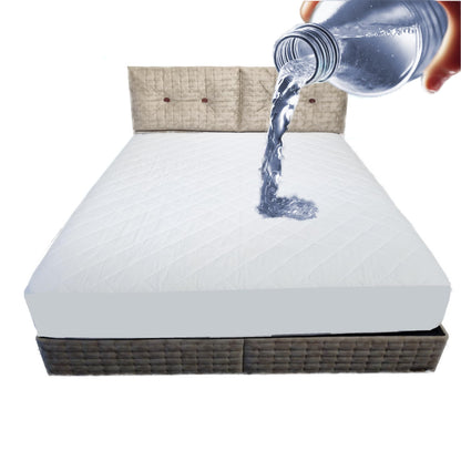 Cotton Mattress Protector, Waterproof, Quilted with Anti-Allergic, Anti Dust Mite, Soft and Quiet, Breathable (White, 160 x 200 cm)