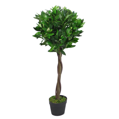 Leaf Design UK Pair of Artificial Bay Topiary Ball Trees, Green Twist, 90cm (3ft)