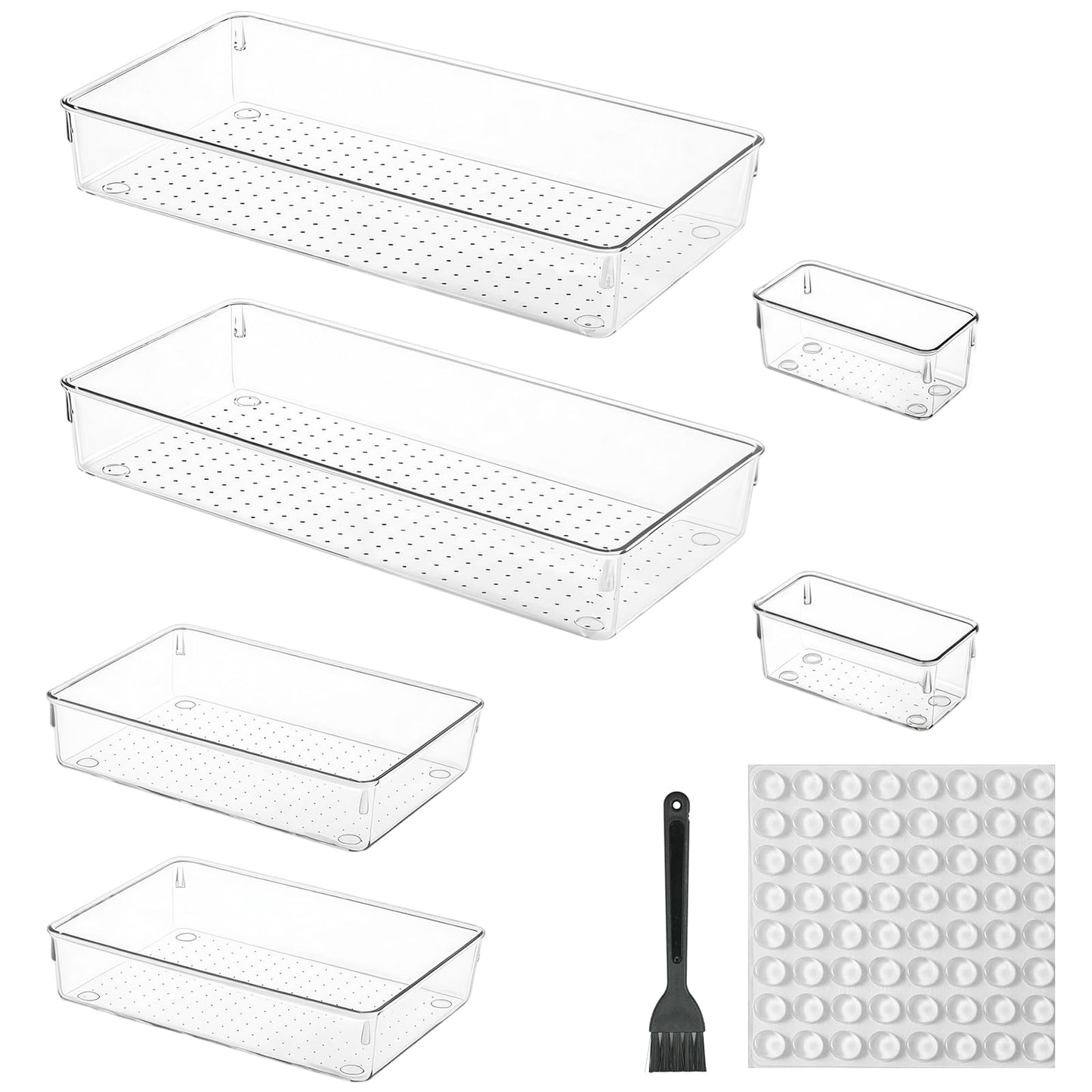 6 Pcs Clear Drawer Organiser Trays, Versatile Acrylic Drawer Dividers & Storage Bins, Non-Slip Makeup Organiser