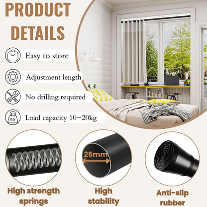 Shower Curtain Pole Silver No Drill Curtain Pole Extendable Curtain Poles Curtain Rods Extendable For Windows Shower Wardrobe Silver 133-200Cm