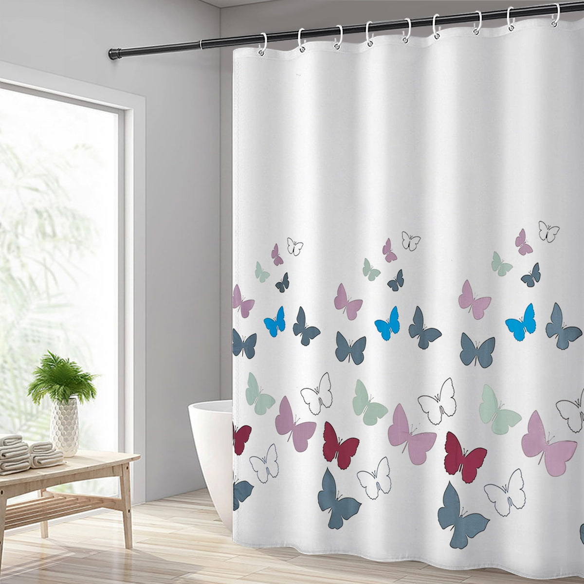 AWIYTE Shower Curtain 180 x 180 cm (71 x 71 Inch), Waterproof Polyester Textile Fabric Machine Washable with 12 Plastic Hooks & Weighted for Bathroom