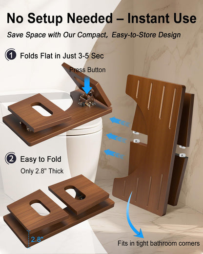 YOSE Wood Toilet Stool Squat Adult, Foldable Squatting Potty for Bathroom, Dual Anti-Slip Potty Step Stool for Pooping