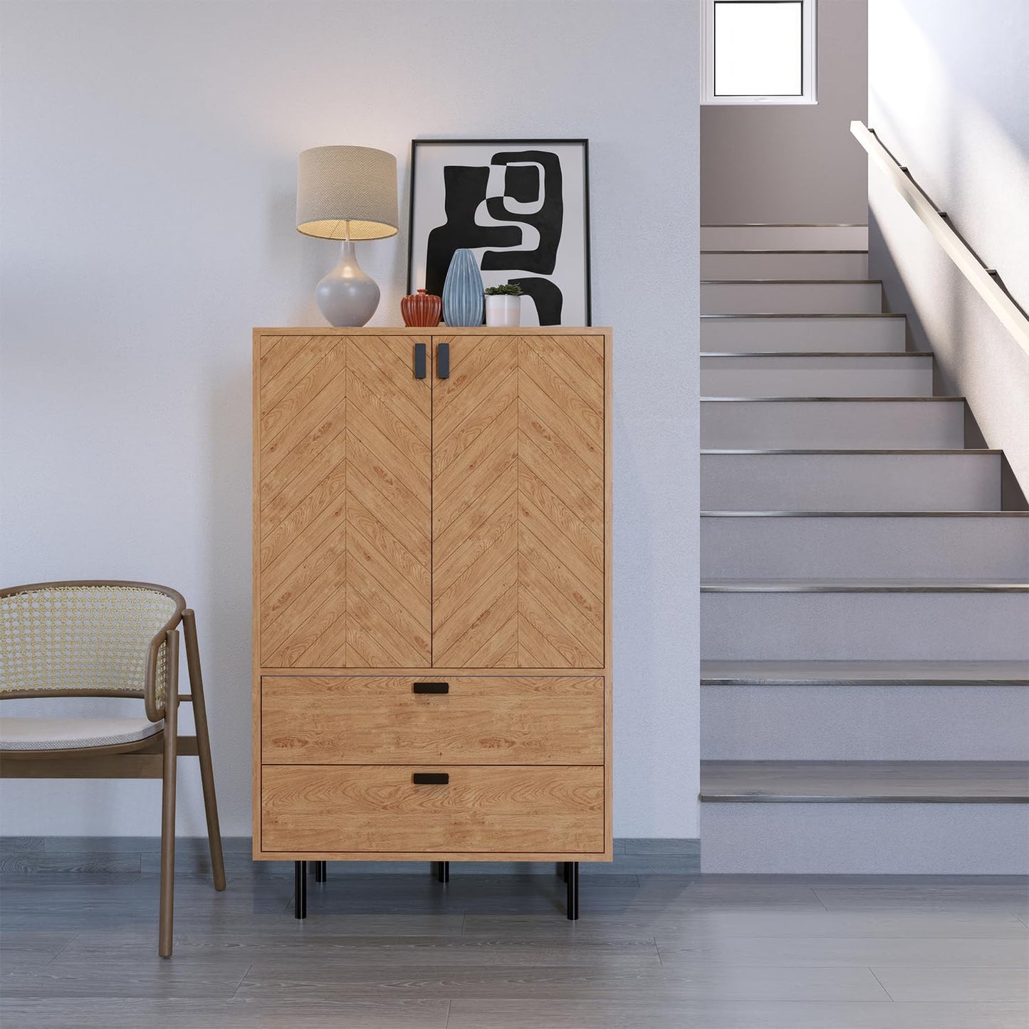 Seconique Leon 2 Door 2 Drawer Cabinet in Medium Oak Effect