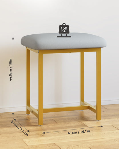 Mondeer Dressing Table Stool, Foot Stool with Gold Legs, White Soft Padded Vanity Stool for Bedroom Modern Style, 41 x 30 x 45cm