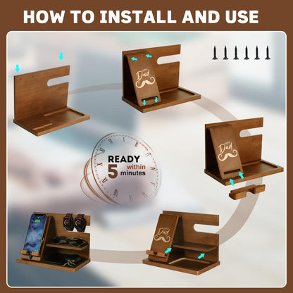 Fathers Day for Dad, Dad Birthday Gifts, Wood Phone Docking Station, Bedside Table Organiser, Presents for Father