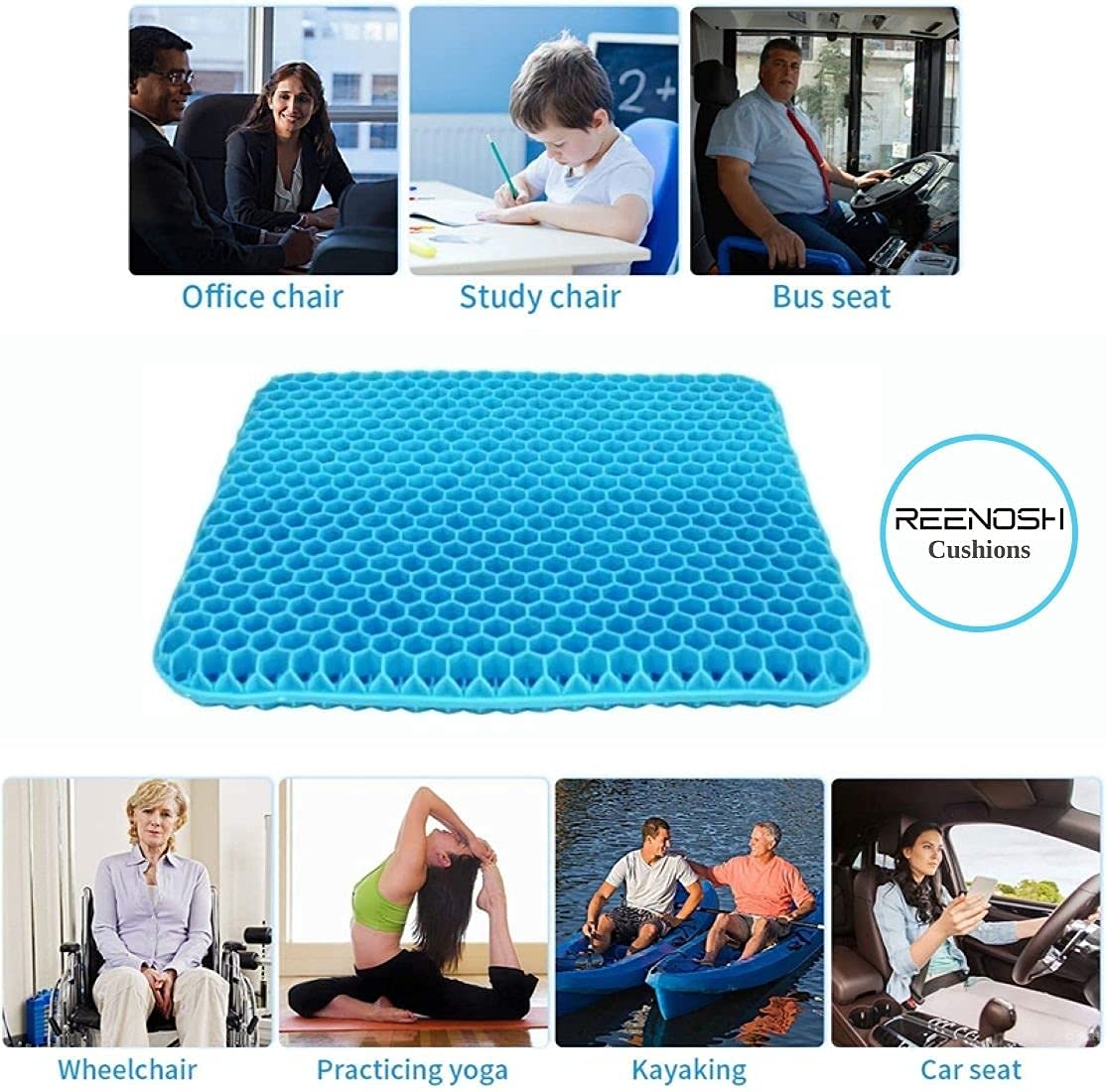 Gel Seat Cushion Double thickness Honeycomb design, Orthopaedic Cushion for Sciatica Tailbone Coccyx pain relief and Support