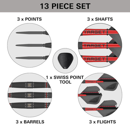 TARGET Darts Scope Steel Tip Swiss Point Darts, 90% Tungsten Dart Set, Barrel 04-24G | Steel Tip Dart Sets, Red & Black Darts, Professional Dart Set
