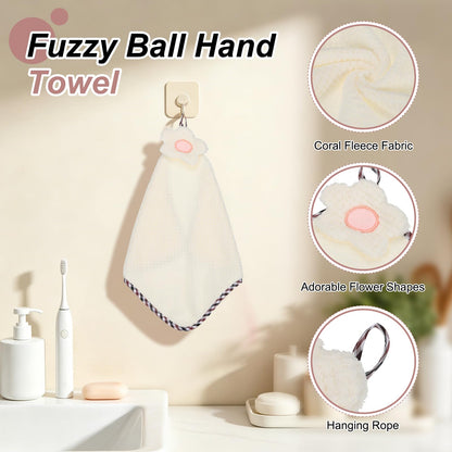 sourcing map Hand Towel, Soft Coral Fleece Hand Towels with Hanging Loop Decorative Flower Pattern Quick-Drying and Washable for Home Bathroom