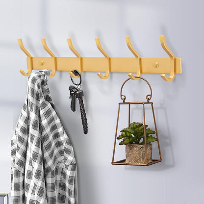 MEIJO Coat Hooks Wall Mounted, Coat Rack Wall Mounted Stainless Steel with 6 Hooks Heavy Duty Coat Hooks for Door, Bedroom, Bathroom, Kitchen