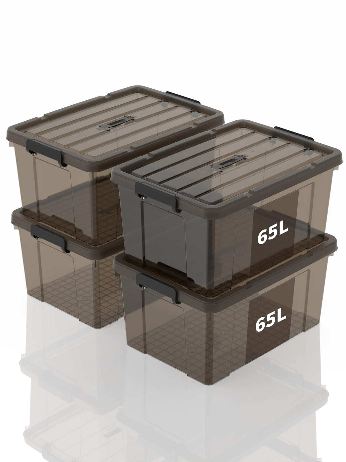 SpaceXpert Storage Boxes with Lid 65L, Plastic Storage Box with Handle, Stackable Container for Home Office Garage Accessories, Hand-Carryable Bin