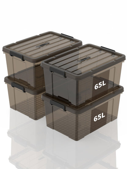 SpaceXpert Storage Boxes with Lid 65L, Plastic Storage Box with Handle, Stackable Container for Home Office Garage Accessories, Hand-Carryable Bin