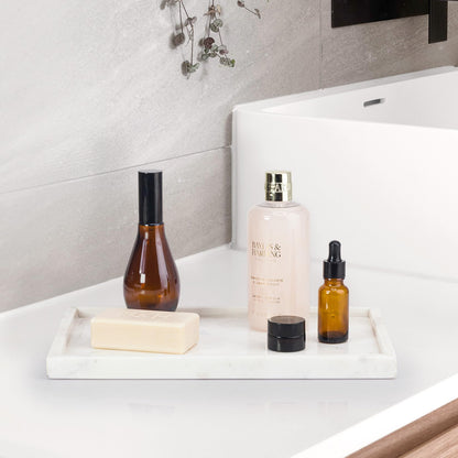EHC Natural Marble Bathroom Vanity Tray, Decorative Countertop Sink Storage Organiser for Cosmetics, Perfume, Candles, Home Decor - Rectangular