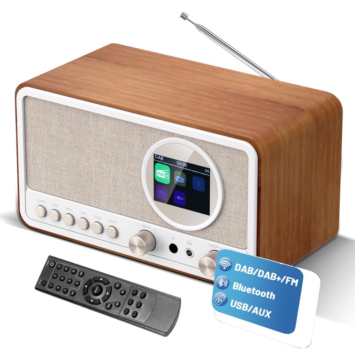 DAB DAB+ FM Digital Radio with Bluetooth and Dual Alarm Clock | Portable Vintage Radio Retro Bluetooth Speaker with USB/AUX, Headphone Jack, Sleep