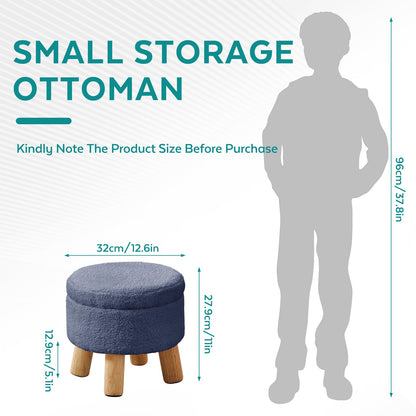 BRIAN & DANY Footstool with Storage, Small Storage Ottoman, Teddy Fleece Round Stool with Lid, Sherpa Foot Stool with Legs for Living Room Entryway