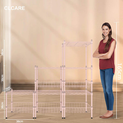 CLCARE Stacking Shelf Adjustable, Stackable & Expandable, Heavy Duty Storage Shelving Unit, Cabinet Organizer Shelf (Pink,2-Tier)