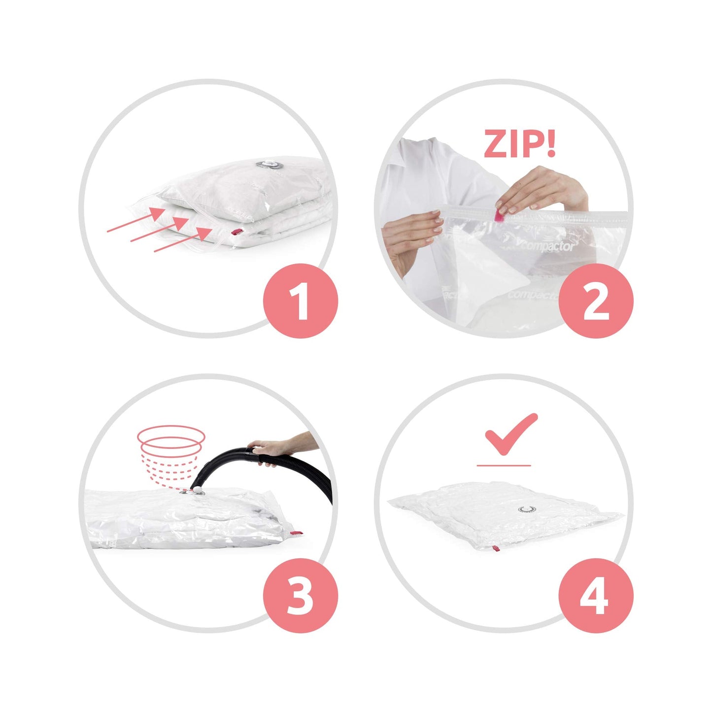 Compactor Aspispace Set of 3 Vacuum Compression Bags | Sizes: 2 M, 1 L | Transparent, Recyclable Material | Sku: RAN4127