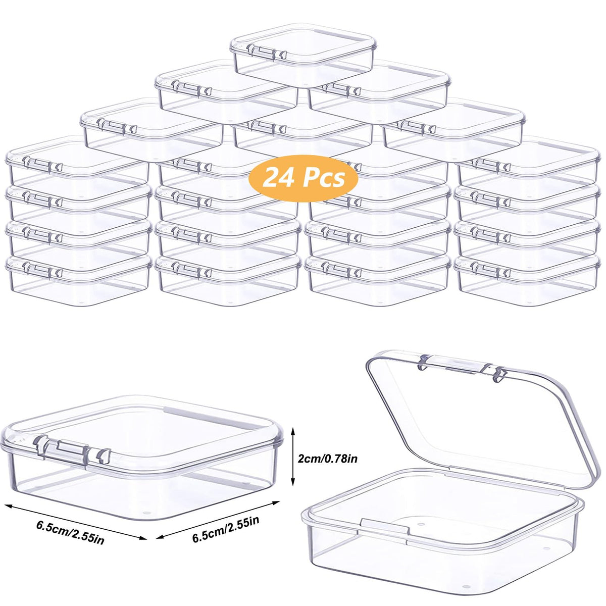 Prmape Pack of 24 Storage Boxes with Lid, Small, 6.5 x 6.5 x 2 cm, Rectangular Empty Mini Storage Box