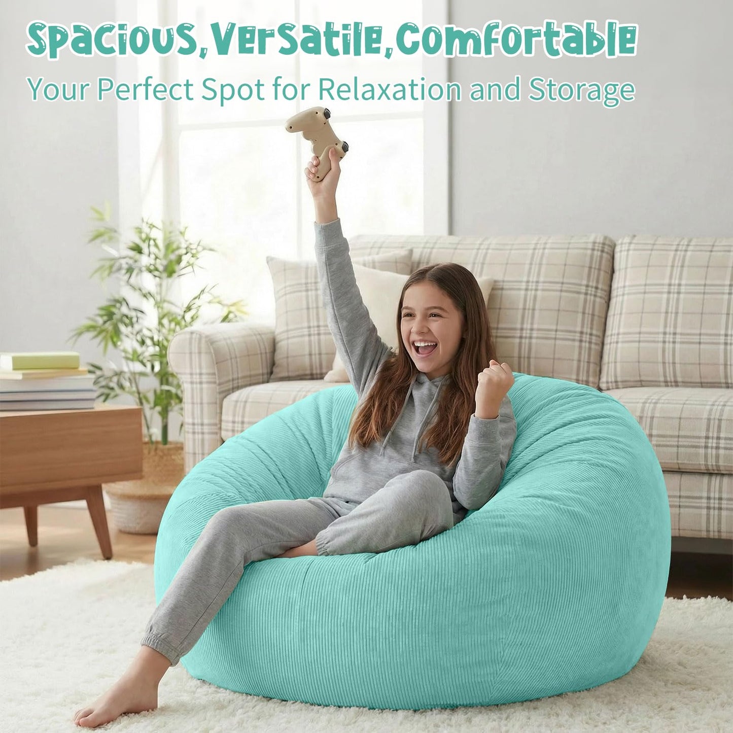 Nobildonna 3 ft Bean Bag Chair Cover (No Filler) for Adults and Kids 300L Extra Large Stuffed Animal Storage Bean Bag Washable Soft Premium Corduroy