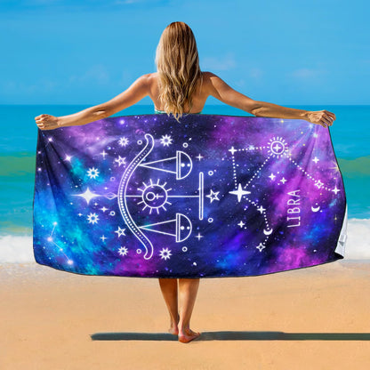 Violetpos Libra Zodiac Sign Beach Towel for Astrology Fans, Extra Large 180x90 cm 250GSM Microfibre, Sand Free Quick Dry
