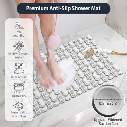 XIYUNTE Soft Shower Mat Non Slip Anti Mould for Elderly - 70x40cm Cut-to-Fit Non Slip Shower Mats for Inside Shower