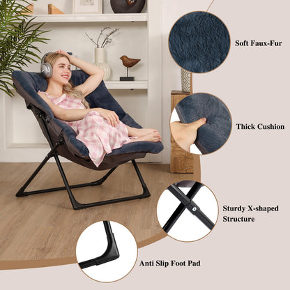 Mordchil EU Armchair Saucer Chair, Comfy Faux-Fur Reading Chair for Bedroom, Oversized Accent Moon Chairs for Teens and Adults