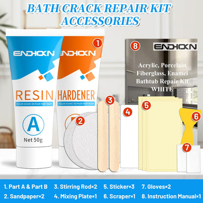 Bath Repair Kit White, Endhokn Enamel, Porcelain, Acrylic, Fiberglass, Ceramic Sink Repair Kit