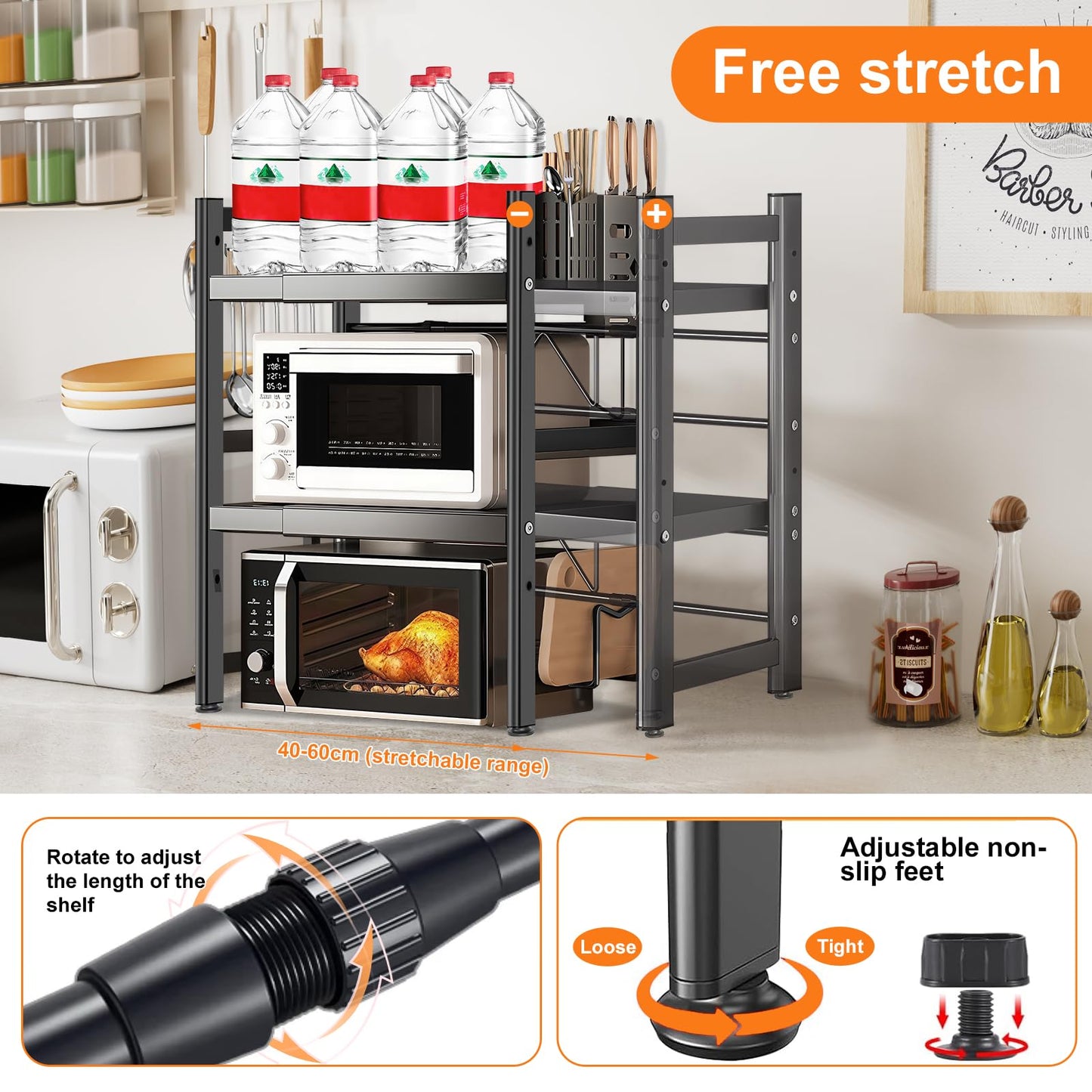 LUKVCIY Adjustable 3-Tier Microwave Oven Shelf Stand