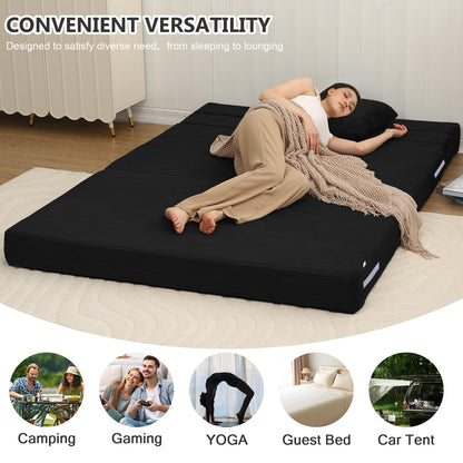 MeMoreCool Folding Mattress Double, Corduroy Fold Out Sofa Bed, Grey