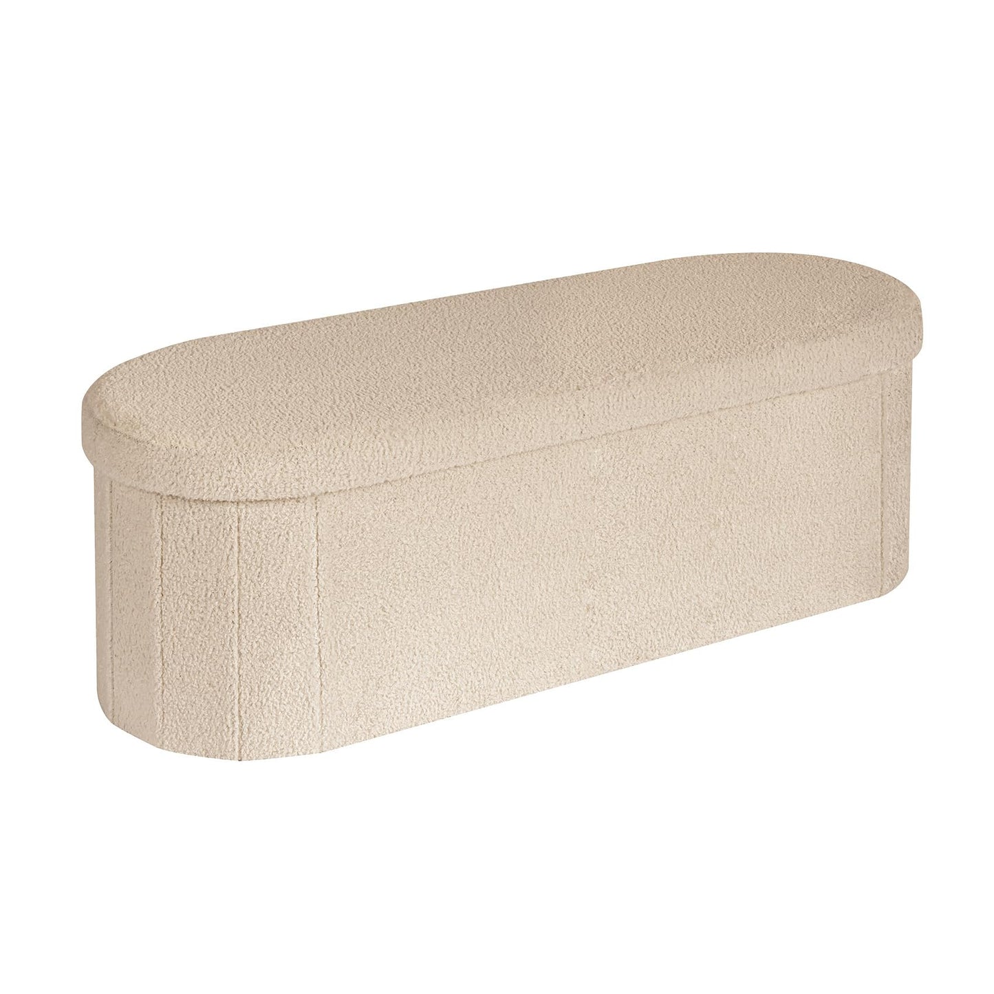 Bonlife Ottoman Storage Bench,Folding Boucle Footstool Oval, End of Bed Stool, Ideal for Living Room, Bedroom, 100L Storage Space,Beige,110x38x38cm
