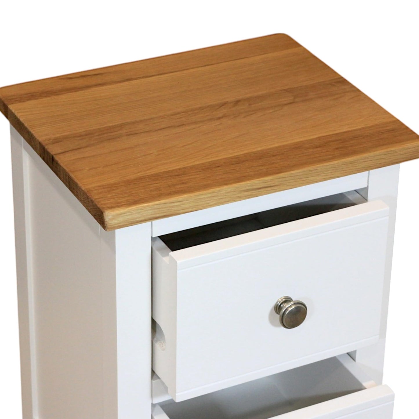 GROF GROFurniture Bedside Table 2 Drawers, Solid Wooden Side End Bedside Cabinet with Oak Top, Narrow Bedside